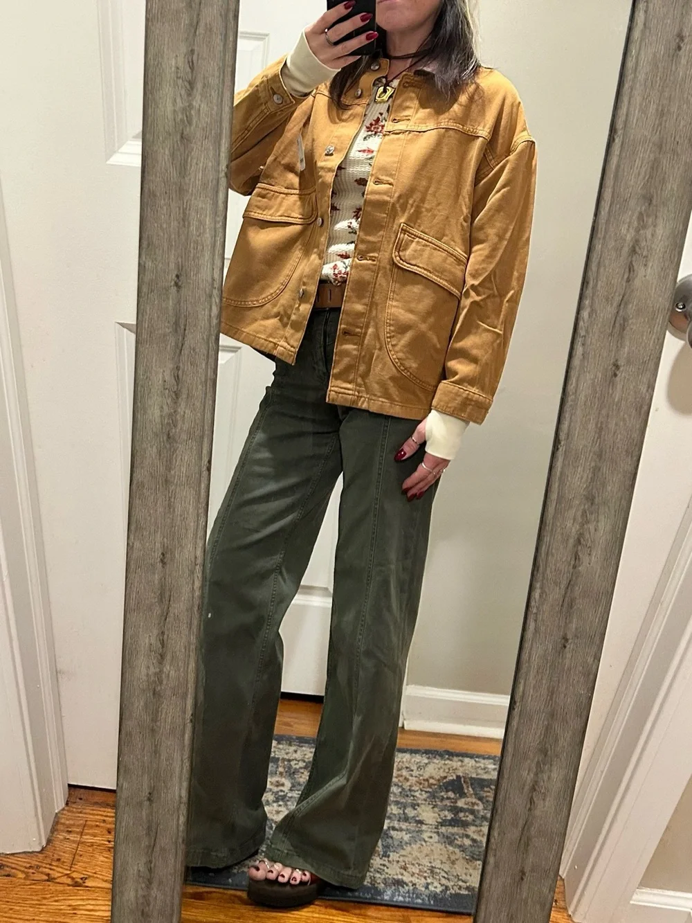 NEW Free People We The Free Oversized Lemon Denim Jacket in Meerkat